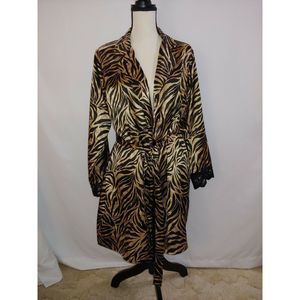Kathy Ireland Sz S Animal Print Robe Black Gold Lg